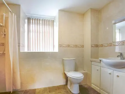 a bathroom with a toilet and a sink at Y Bwthyn in Llanegryn