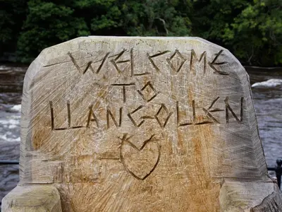 a rock with writing on it with a heart on it at Hafan in Llangollen