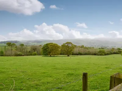 a field of green grass with trees in the distance at Powis Castle View in Forden