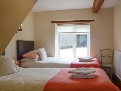 a bedroom with two beds and a window at Woodland View-Uk11826 in Llandefaelogfâch