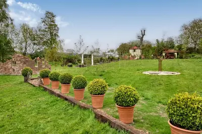 a row of potted plants in a cemetery at The Folly in Hereford
