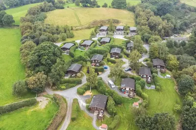 an aerial view of an estate with a group of houses at Valley View in Rhayader