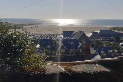 a group of houses with the beach in the background at Seaview Apartment Sleeps 2 -Patio -WiFi -Tv in Barmouth