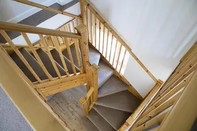 an overhead view of a wooden staircase in a house at Finest Retreats - 2 Bed Llangollen Cottage - Sleeps 4 in Llangollen