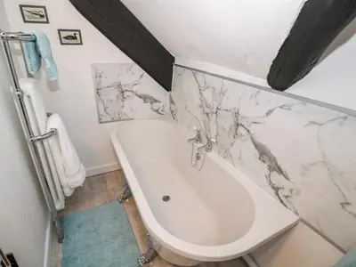 a bathroom with a sink and a bath tub at Fro Awel in Dolgellau