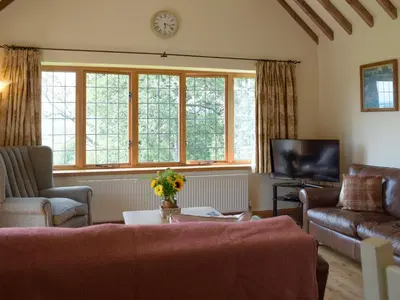 a living room with a couch and a tv at Talog Barn-Uk31366 in Tregynon