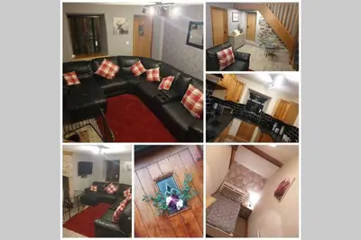 a collage of four pictures of a living room at Cosy Minffordd Let - Llanuwchllyn near, Bala LL23 in Bala