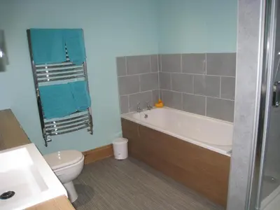 a bathroom with a bath tub and a toilet at Bryn Derw in Talsarnau