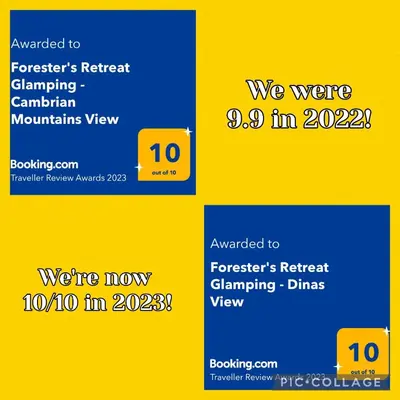 a screenshot of a cell phone with two different texts at Forester's Retreat Glamping - Cambrian View- Vaccinated dogs over the age of 2 are accepted in Aberystwyth