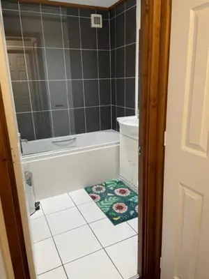 a bathroom with a shower and a tub and a toilet at The Oak Lodge in Aberystwyth