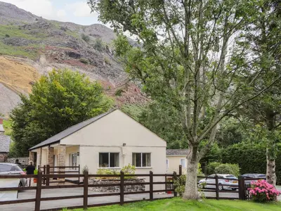 a white house with a fence and a tree at Awel Y Berwyn in Oswestry
