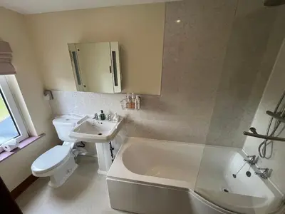 a bathroom with a tub and a toilet and a sink at The Star Inn in Dylife