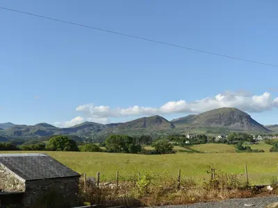 a view of the mountains from the farm at Stabal Rhoswen in Ffestiniog