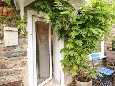 a front door of a house with a tree at Cartrefle in Bala
