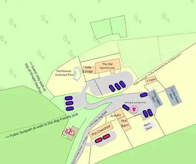 a map of the proposed improvements to the park at Cowshed Cottage with Log Burner & Shared Dog Field in Bryn-crug