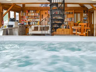 a view of a swimming pool in a house at Ty Nofio - Uk36421 in Talybont