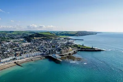 an aerial view of a city on the water at 1 Bed in Aberystwyth oc-bow286 in Aberystwyth