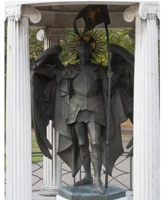 a statue of a man holding a flag at NiCheGetaway in Shrewsbury