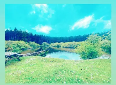 a picnic table next to a lake in a field at The Snug at Coed Y Gaer in Oswestry