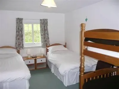a bedroom with two beds and a window at Dinas Castle Inn (The Dragons Back) in Brecon