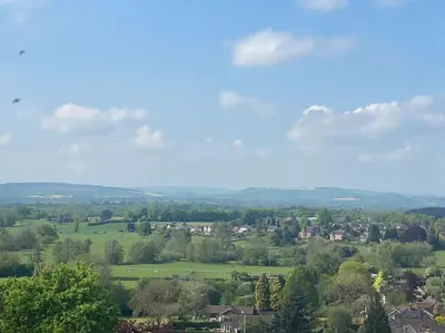 a view of a town with trees and houses at The Nest, central Ludlow one bed apartment in Ludlow
