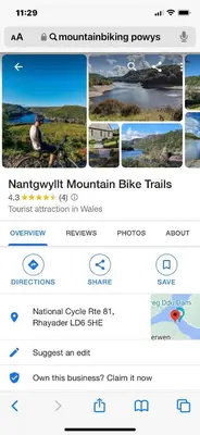 a screenshot of the mountain bike trails webpage at Pant yr onen holidays in Llandrindod Wells