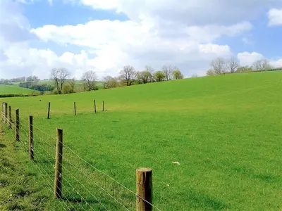 a fence in the middle of a green field at Mortimer Trail B and B in Aymestrey