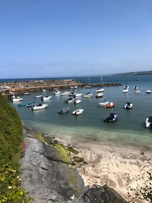 a bunch of boats are docked in a harbor at Cosy holiday caravan minutes from the beach in Aberystwyth