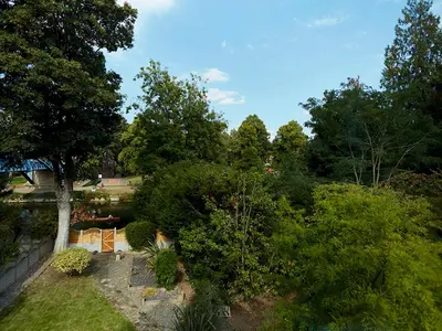 an overhead view of a garden with trees and bushes at Luxury 5 bedroom Riverside home in town centre - Pass the Keys in Shrewsbury