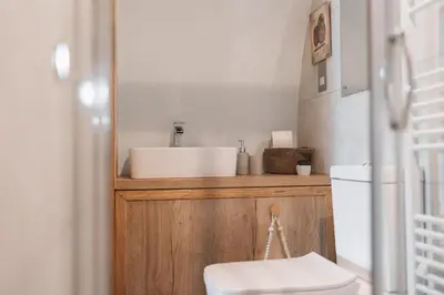 a bathroom with a sink and a toilet at Owl Hollow in Llansantffraid-ym-Mechain