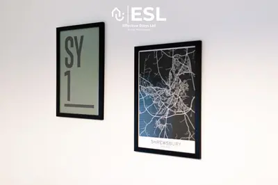 a pair of framed art prints of a spiderweb at 5 Bedroom Victorian Town House - Perfect for Contractors and Family Groups in Shrewsbury