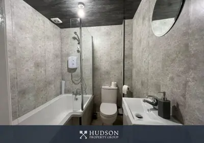 a bathroom with a toilet and a sink and a shower at Open Plan Townhouse in Shrewsbury in Shrewsbury