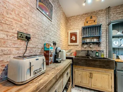 a kitchen with a counter with a appliance on it at Tegfan in Henfynyw Upper