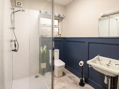 a bathroom with a toilet and a sink at Tirallen in Llanwrda