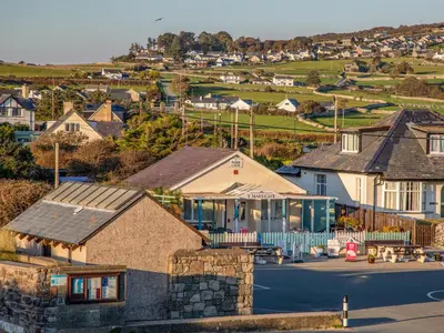 a small town with houses and a street at Bramble Bank in Harlech