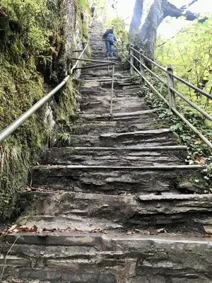 a person walking up a set of stone stairs at Taylor Way - Superb Apartment with Living Room and Private Gated Parking in Aberystwyth