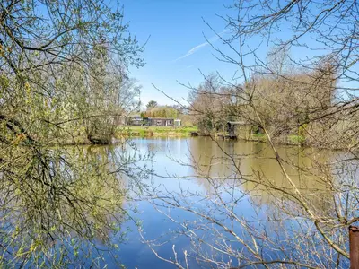 a view of a river through the trees at Tynrhos Lake View in Cilcennin