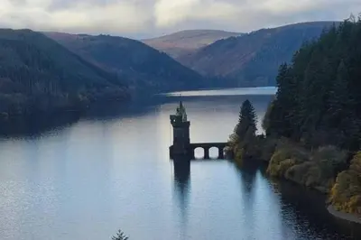 a small island in the middle of a lake at 3-Bed Cottage Near Lake Vyrnwy Garden & PetsOk in Hirnant