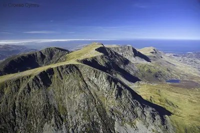 an aerial view of the top of a mountain at 2 Bed in Barmouth oc-wah699 in Talybont